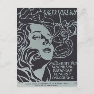 Koloman Moser-Girl's Head. Täckdesign Ver Sacrum Vykort