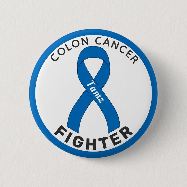 Kolon Cancer Fighter Ribbon White Button Knapp (Framsida)