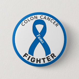 Kolon Cancer Fighter Ribbon White Button Knapp