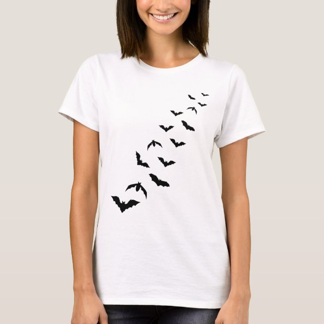 Koloni i flygande Black Fladdermus Silhouettes Hal T Shirt (Framsida)