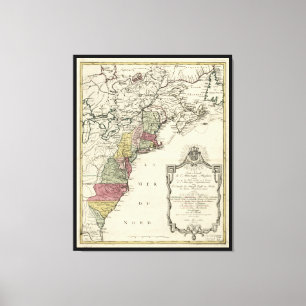Kolonial Amerika karta av Matthaus Lotter (1776) Canvastryck