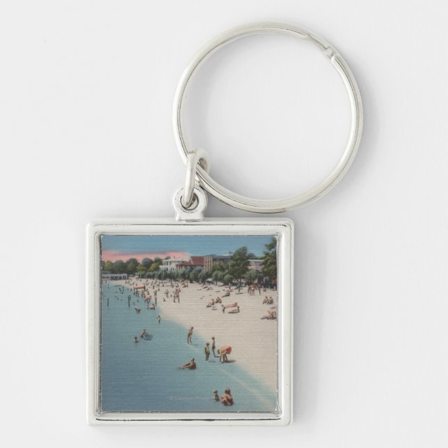 Kolonial Beach, VA - Sunbad & Swimming Scene Fyrkantig Silverfärgad Nyckelring (Framsidan)