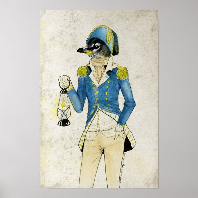 Kolonial Bird Watercolor, Holding Old Lantern Poster (Framsidan)