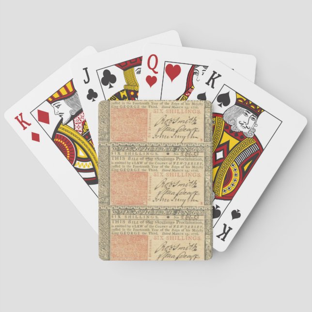 Koloniinvånaren 1776 Sex-Shilling noterar att leka Spel Kort (Baksidan)