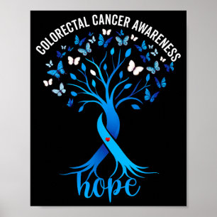 Kolorektalcancer medvetenhet blå band träd poster