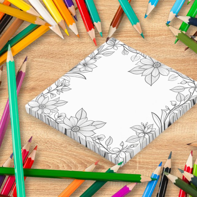 Kolorera Roligt Blommig Kant Post It-anteckningar Post-it Block (Sticky notes with a floral border to color in. A cute novelty gift for garden lovers)