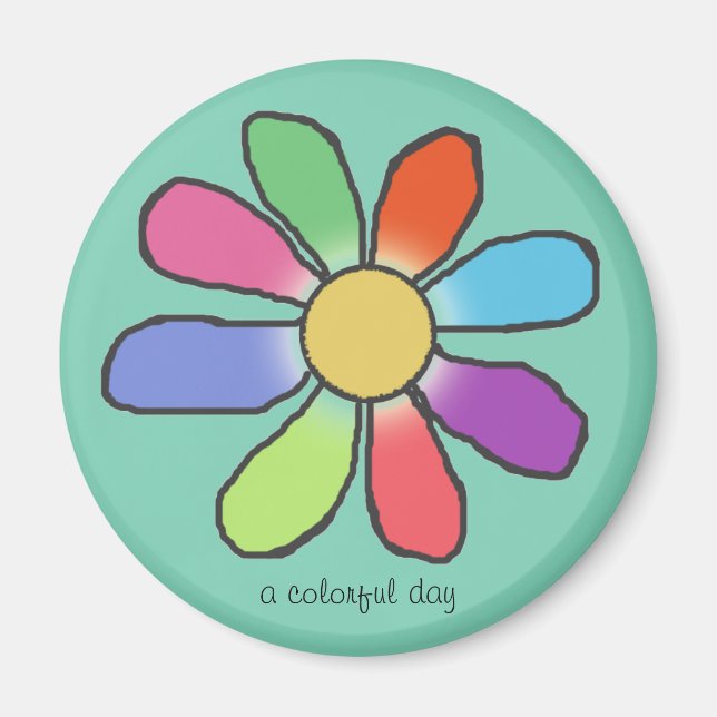 KOLORFUL DAY Graphics Flower på valfri Färg Magnet (Framsidan)