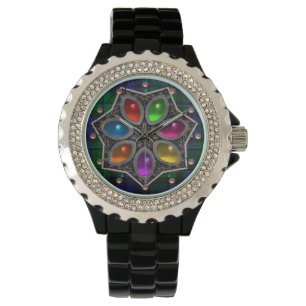 KOLORFUL GEMSTONE STAR OCH BLUE GRÖNT TARTAN ARMBANDSUR