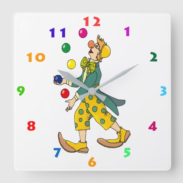 KOLORFUL JUGGLING CLOWN FYRKANTIG KLOCKA (Framsida)