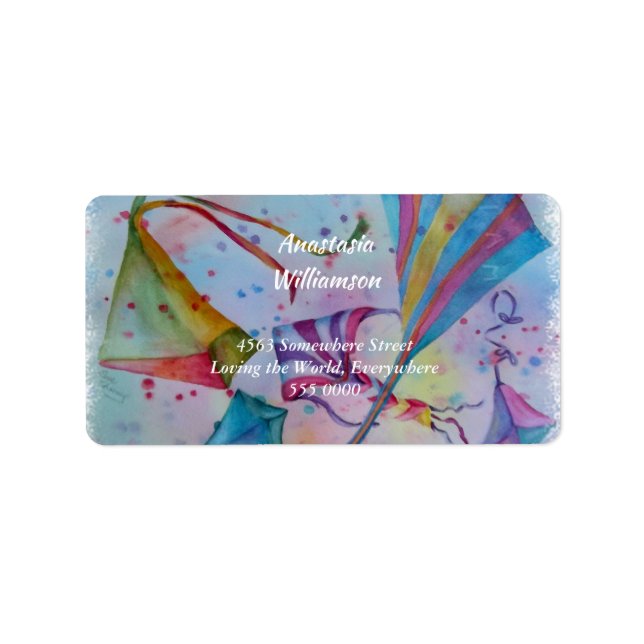 KOLORFUL KITES SOM FLYDER HÖG ADRESS ADRESSETIKETT (Framsidan)