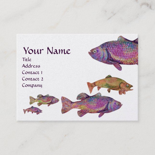 KOLORFUL RAINBOW TROUT MONOGRAM, Vit Pearl Visitkort (Framsida)