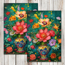 KOLORFUL VÅR BLOMMOR I VAS DECOUPAGE