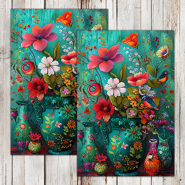 KOLORFUL VÅR BLOMMOR I VAS DECOUPAGE