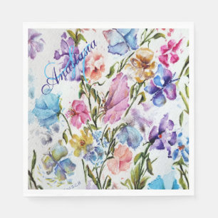 KOLORFUL WHIMSICAL BLOMSTERTRÄDGÅRD MONOGRAM PARTY PAPPERSSERVETT