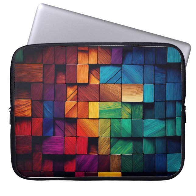 KOLORFUL WOOD BLOCKS LOOK LAPTOP FODRAL (Framsidan)