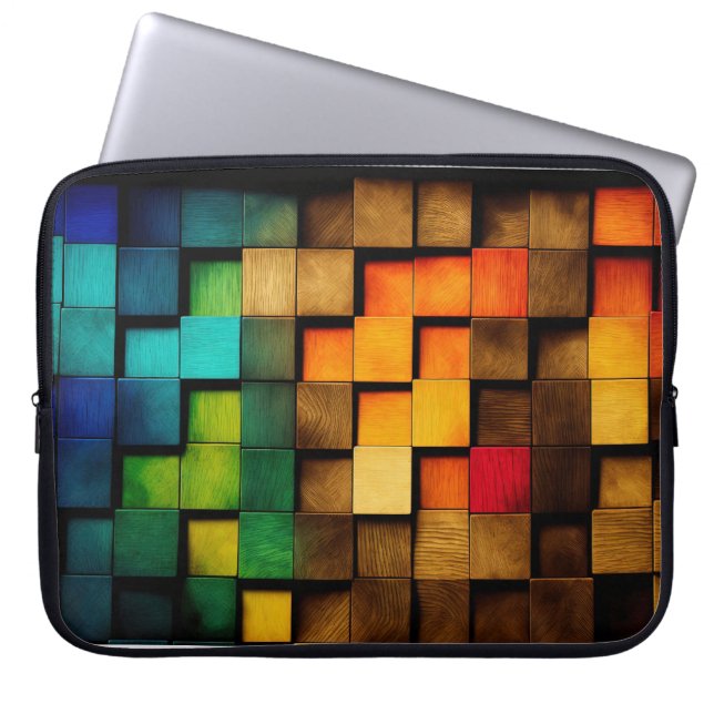KOLORFUL WOOD BLOCKS LOOK LAPTOP FODRAL (Framsidan)