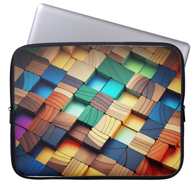 KOLORFUL WOOD BLOCKS LOOK LAPTOP FODRAL (Framsidan)