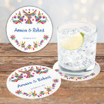 KOLORFULL OTOMI MEXICAN UNDERLÄGG PAPPER RUND<br><div class="desc">Vackert Bröllop mexikan Otomi mönster,  söta blommor och fåglar,  färglösa</div>