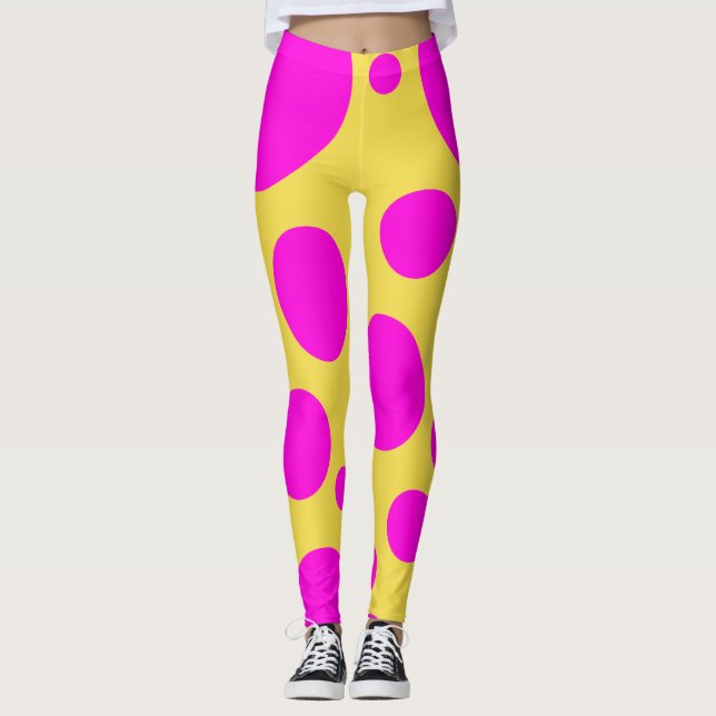 KOLORFULL ROSA OCH GULT POLKA DOT LEGGINGS (Framsida)