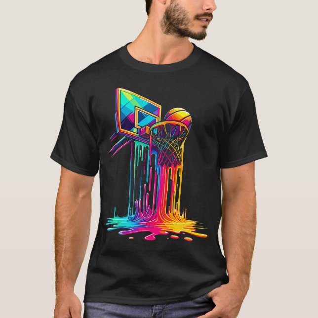 Kolorfull stänk basketkorg t shirt (Framsida)