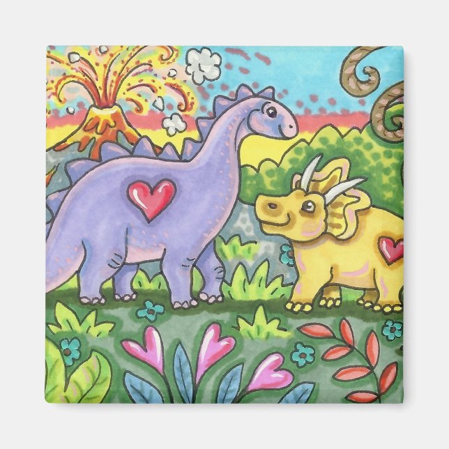 KOLORFULLA PREHISTORISKA DINOSAURS, CUTE DINO FRIE MAGNET (Framsidan)