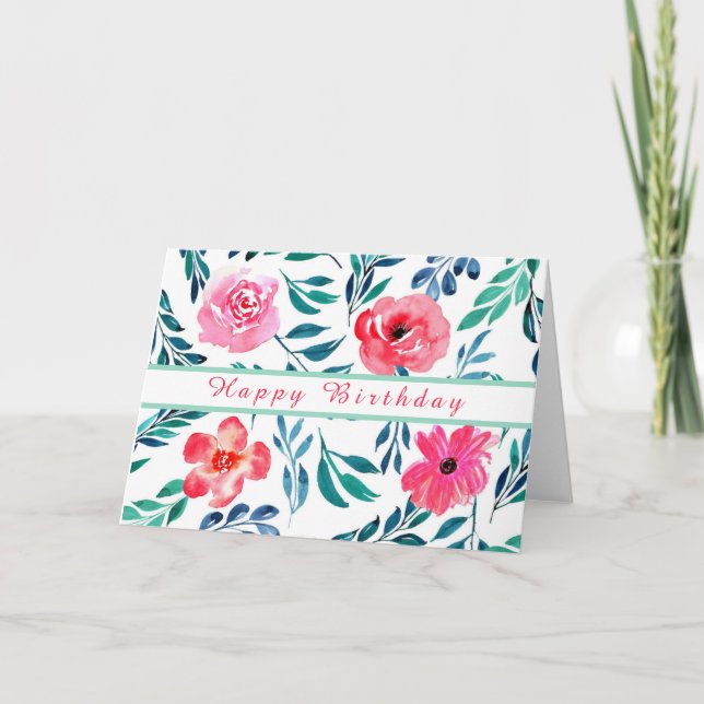 KOLORFULLFLÖDESVATTENFÄRGART GRATTIS PÅ FÖDELSEDAG KORT (Framsida)