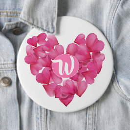 Kolossalt emblem med rosa petalsheart. för knapp