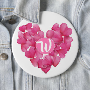 Kolossalt emblem med rosa petalsheart. för knapp