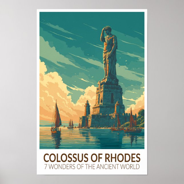 Kolossen på Rhodos sju världsunderverk konst Poster (Framsidan)