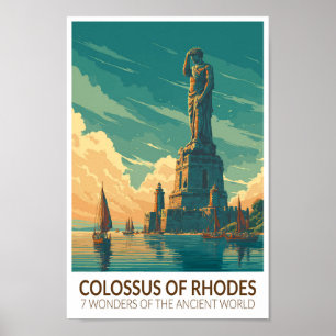 Kolossen på Rhodos sju världsunderverk konst Poster