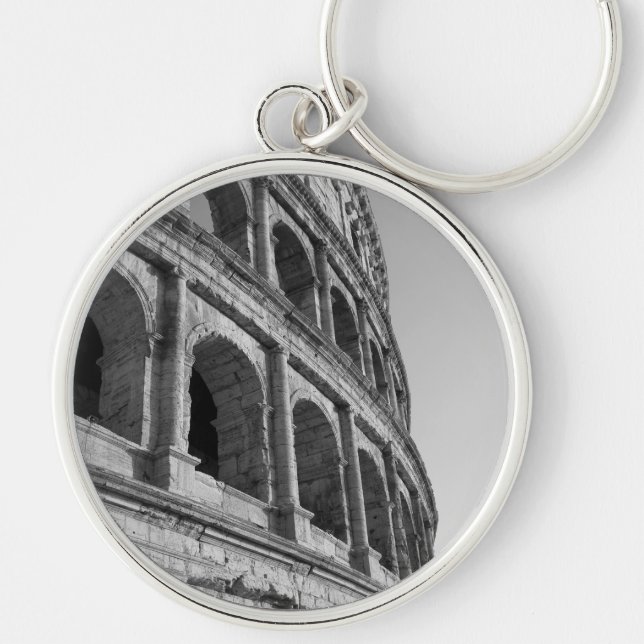 Kolosseum i Rom. Monumental Roman amhitheater Rund Silverfärgad Nyckelring (Framsidan)
