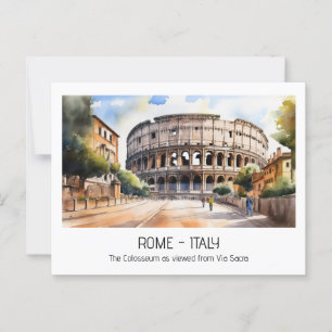 Kolosseum vattenfärg Via Sacra Rom-turisten Vykort