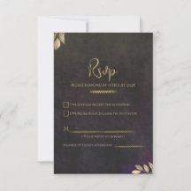 Koltrött Svart Velvet Lyx Guld Bröllop RSVP