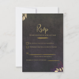 Koltrött Svart Velvet Lyx Guld Bröllop RSVP OSA Kort