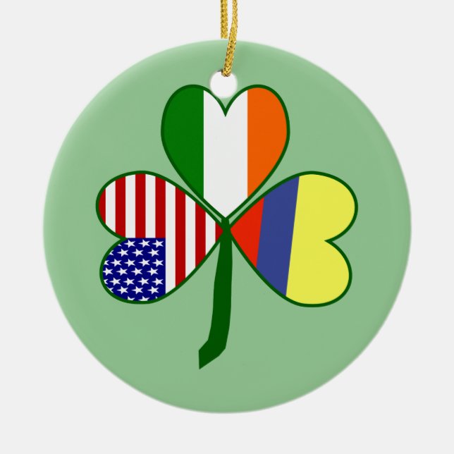 Kolumbiansk Shamrock Grön Bakgrund Julgransprydnad Keramik (Framsidan)