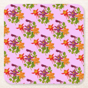 kolumbine-blommor skriva ut underlägg papper kvadrat