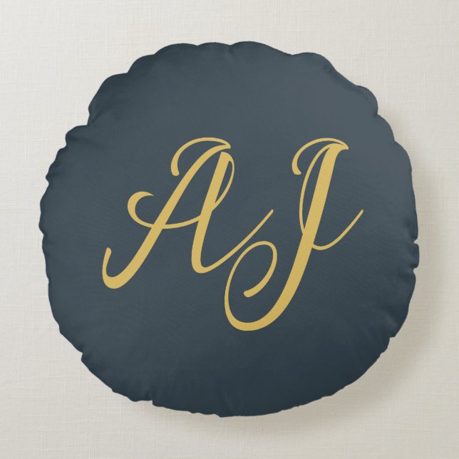 Kolv Gull Färg Monogram Professionell Initial Rund Kudde (Framsidan)