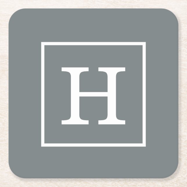 Kolväte Grått White Framed Monogram Underlägg Papper Kvadrat (Framsidan)