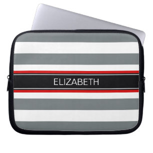 Kolväte WhHoriz Rand Black Red Namn Monogram Laptop Fodral