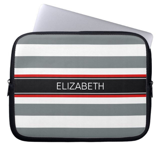 Kolväte WhHoriz Rand Black Red Namn Monogram Laptop Fodral (Framsidan)