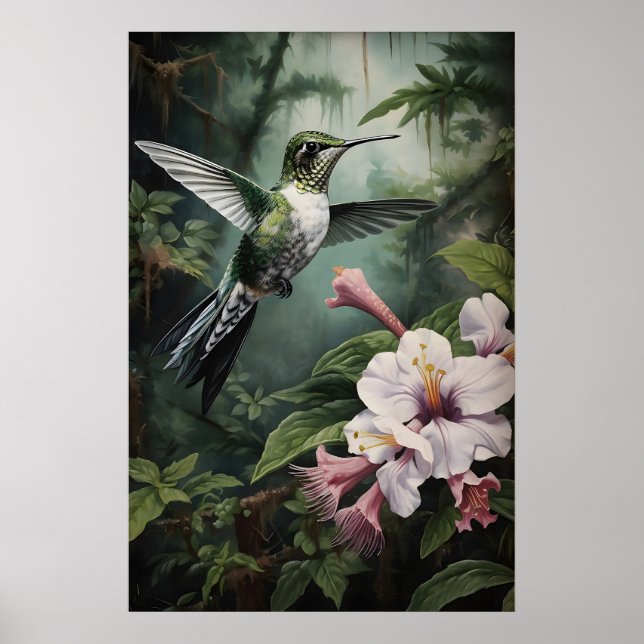 Kolvibri Blomma Skogs Tryck, Mörk Akademi Poster (Framsidan)