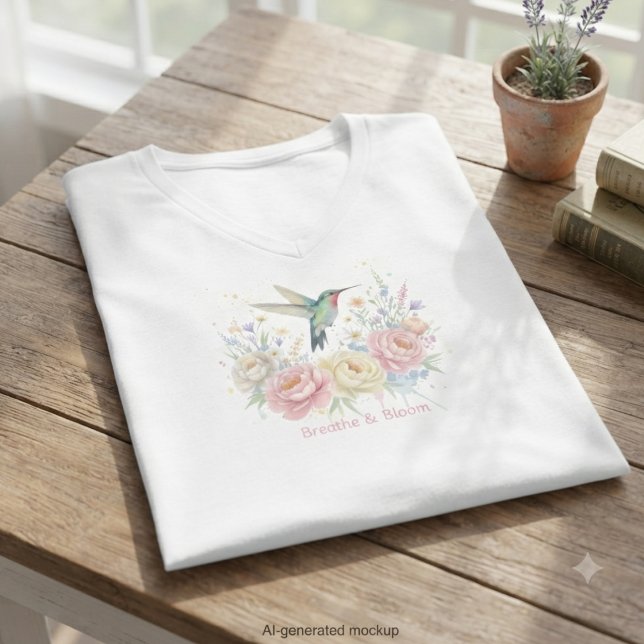 Kolvibri Blommig – Morsdagspresent åt henne T Shirt (Watercolor hummingbird and floral design perfect for a Mother's Day gift.)