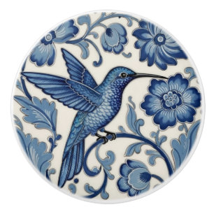 Kolvibri Delft Blå och Vit Fågel Knopp