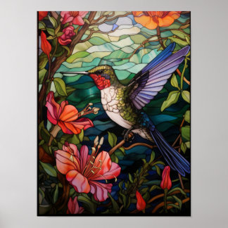 Kolvibri Färgat Glas Blomma Poster