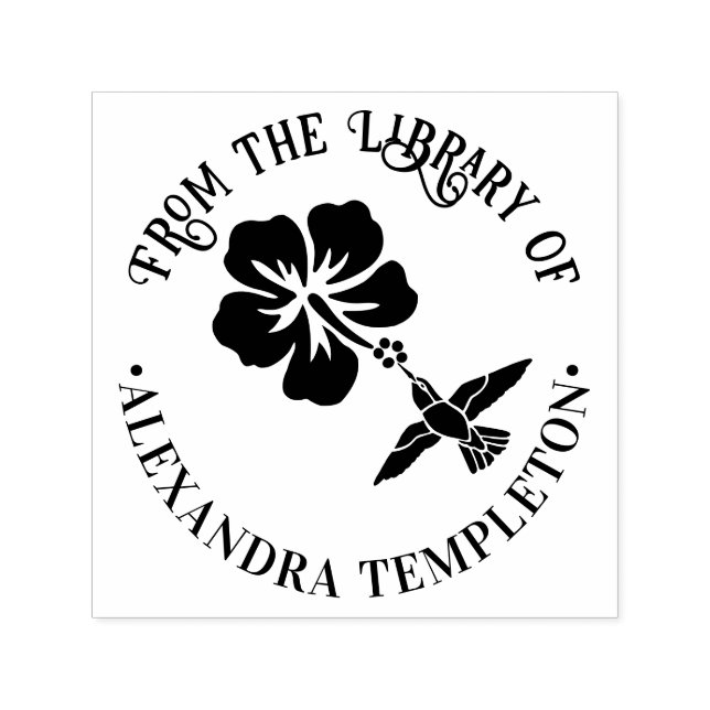 Kolvibri Hibiskus B Rund bibliotek boknamn Självfärgande Stämpel (Design)