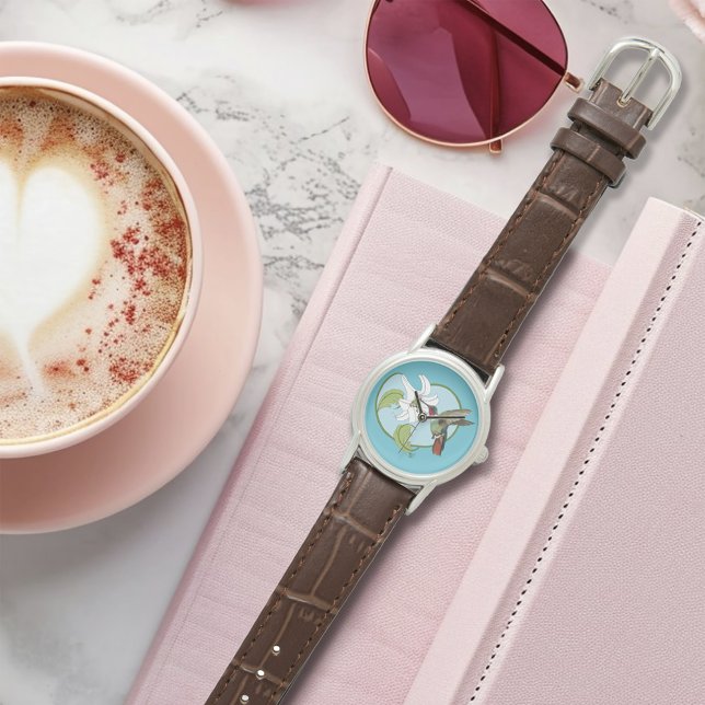 Kolvibri Lily Blå Art Nouveau  Armbandsur (Skapare uppladdad)