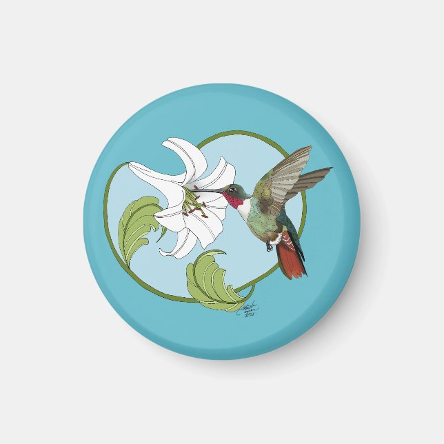 Kolvibri Lily Blå Art Nouveau  Magnet (Framsidan)