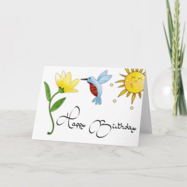 Kolvibri med blomma Glad födelsedag-kort 2 Kort (Framsida)