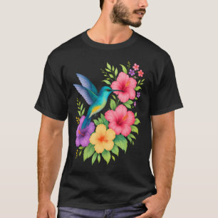 Kolvibri Tropiska Blommor - Blommig Fågel T Shirt