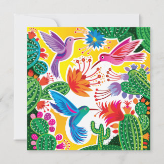 Kolvibrilar och blommande kaktusar vykort